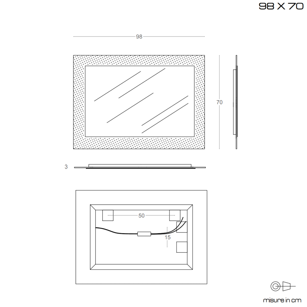 Specchiera reversibile 98x70 in vetro ghiaccio