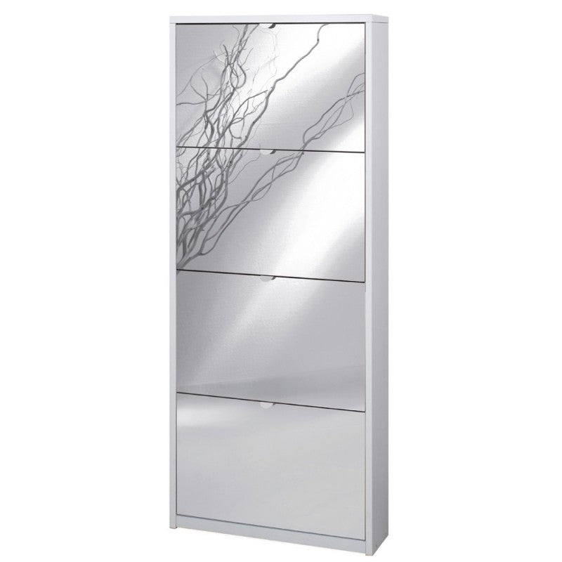 Scarpiera slim salvaspazio quattro ante a specchio Bianco Cenere 63x18x h154 cm