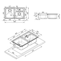 Lavello inox spazzolato 90x50 cm