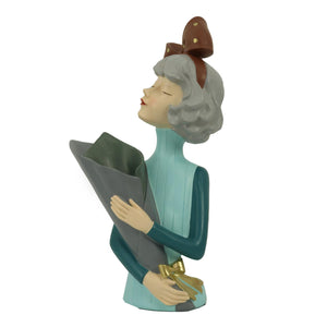 Donna resina portafiori blu cm16,5x12h32