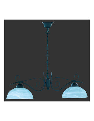 Sospensione Rustico Country Ruggine Vetro Alabastro 2xE27 L82 cm Trio Lighting