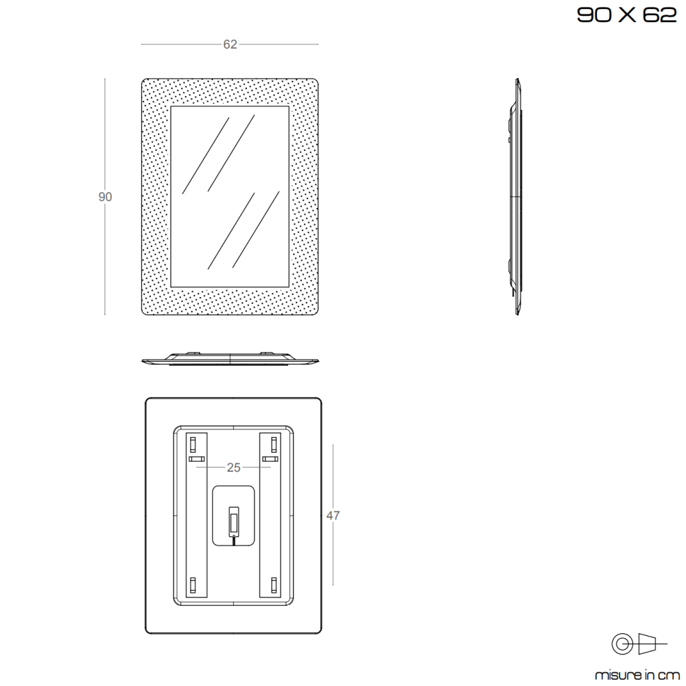 Specchio con cornice bianca 90x62 cm