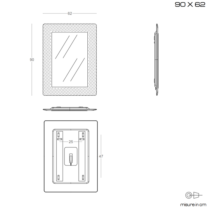 Specchio con cornice bianca 90x62 cm