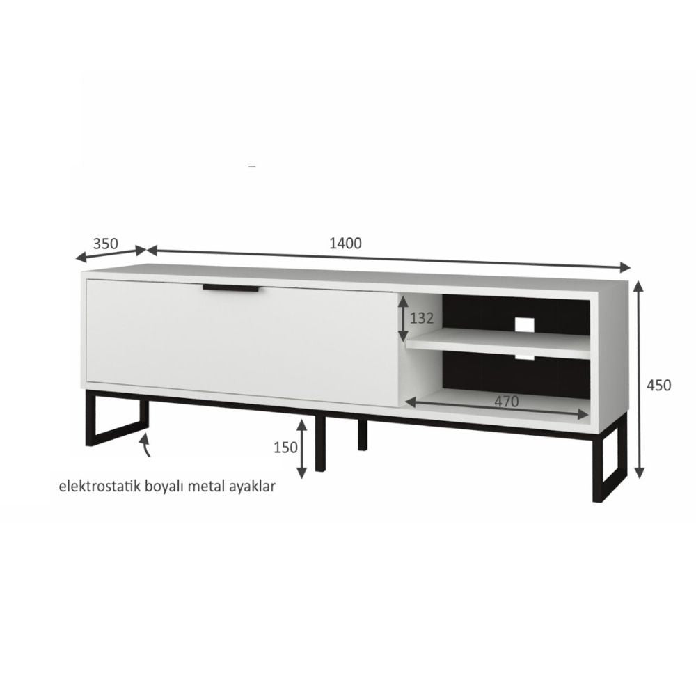 Porta tv bianco 140x35x45h cm con ghisa