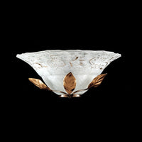 Applique ferro Marrone Oro una luce paralume vetro Bianco 33x16x h14 cm