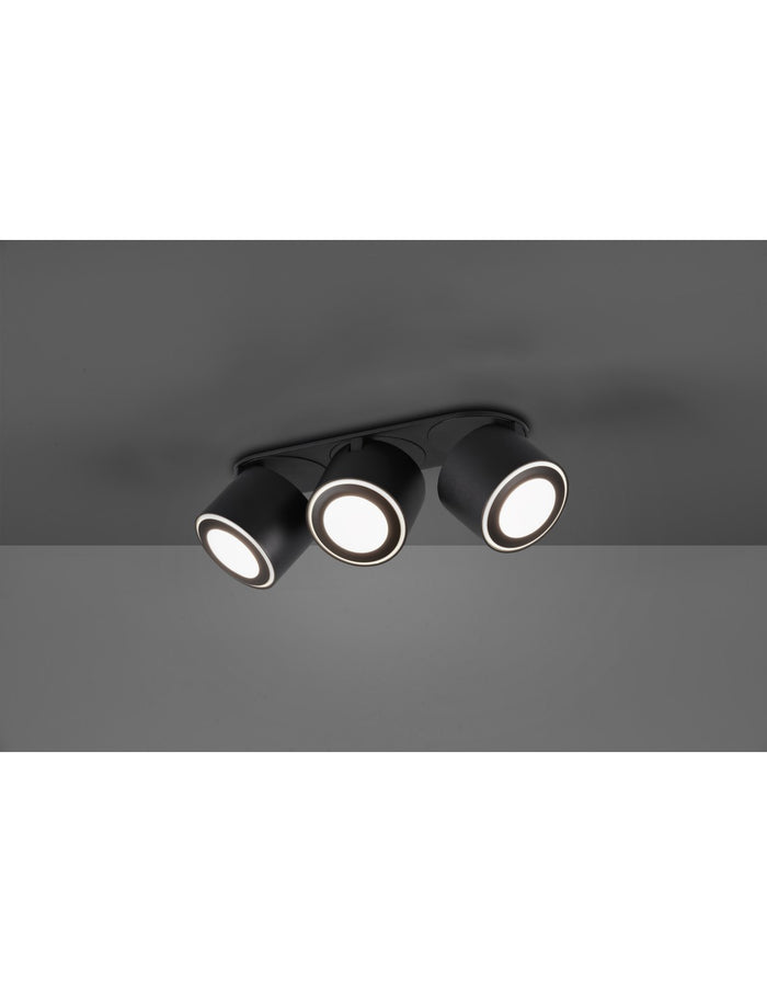 Plafone 3 Spot Led Doppia Emissione L27 cm Taurus Nero Trio Lighting