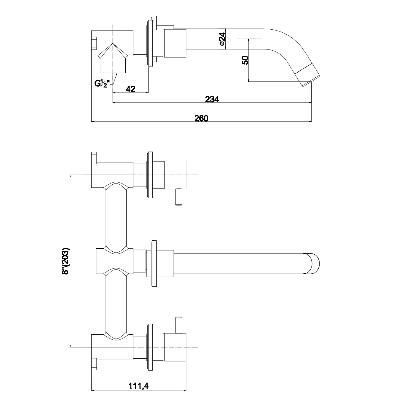 Rubinetto miscelatore lavabo a parete cromato