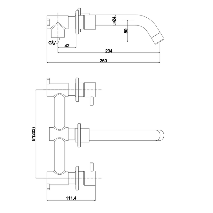 Rubinetto miscelatore lavabo a parete cromato