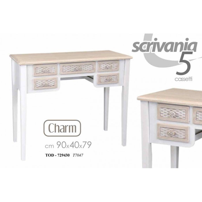 Scrivania con 5 cassetti shabby anticata cm 90 x 40 x 79 h