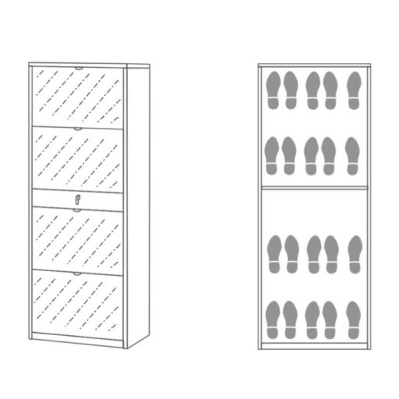 Scarpiera quattro ante a specchio un cassetto Bianco Ossido 63x29x h164 cm
