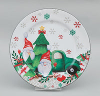 Piatto tondo cm 33 bianco gnomi e macchina verde