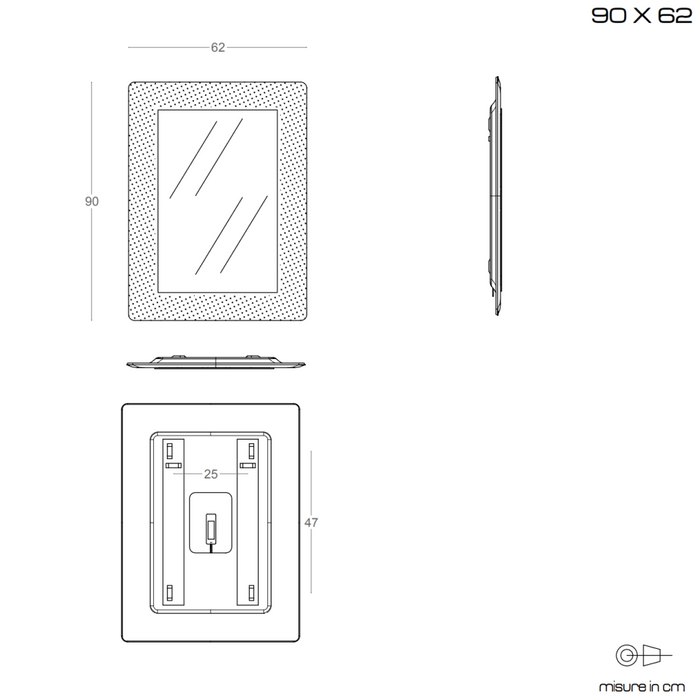 Specchio in vetro fuso retroilluminato 90x62