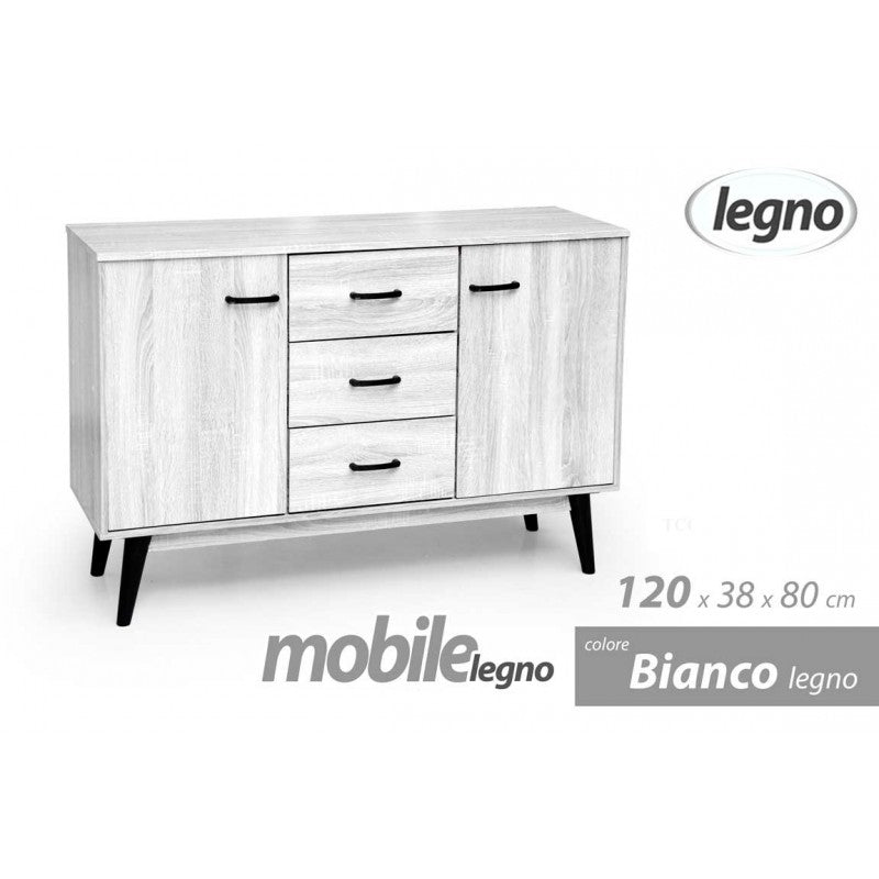 Mobile moderno madia credenza bianco nero cm 120 x 38 x 80 h