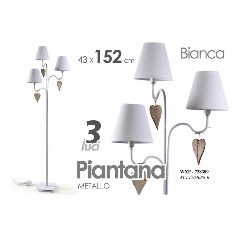 Lampada moderna piantana da terra bianca cm 152 stile shabby