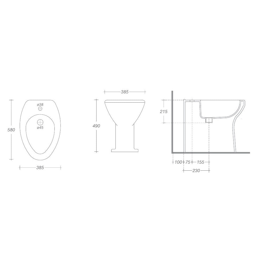 Bidet per la terza età L.385 xP.580 x h.490 mm
