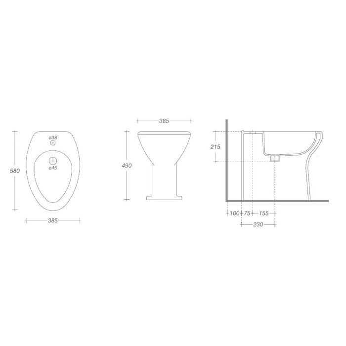 Bidet per la terza età L.385 xP.580 x h.490 mm