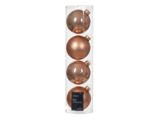 Box Di 4 Palline Di Natale Vetro Smaltato Opaco Con Decorazioni Natalizie Colore Rosato Frizzante Ø 10Cm