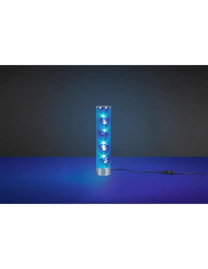 Lampada Da Tavolo Cilindro Led Rgb Rico Cromo Stoffa Microforata Con Smart Control Trio Lighting