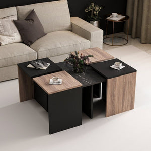 Set tavolini 60x60xh.42 cm Owentav nero/noce