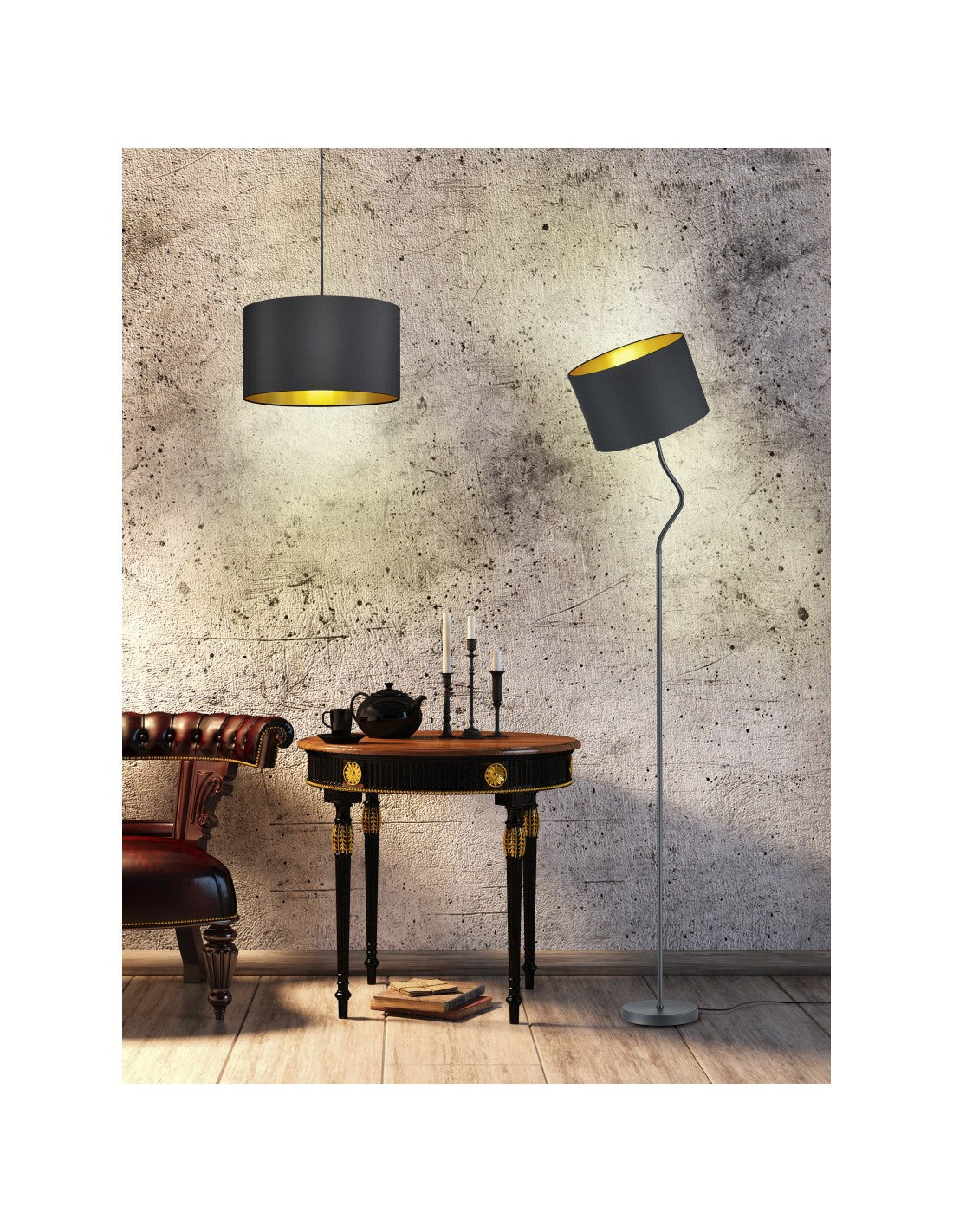 Piantana Hostel Metallo Nero-Oro Paralume Orientabile H156 cm Trio Lighting
