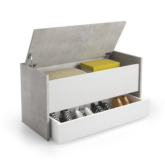 Baule Contenitore Con Chiusura Rallentata E Ampio Cassetto cemento e bianco