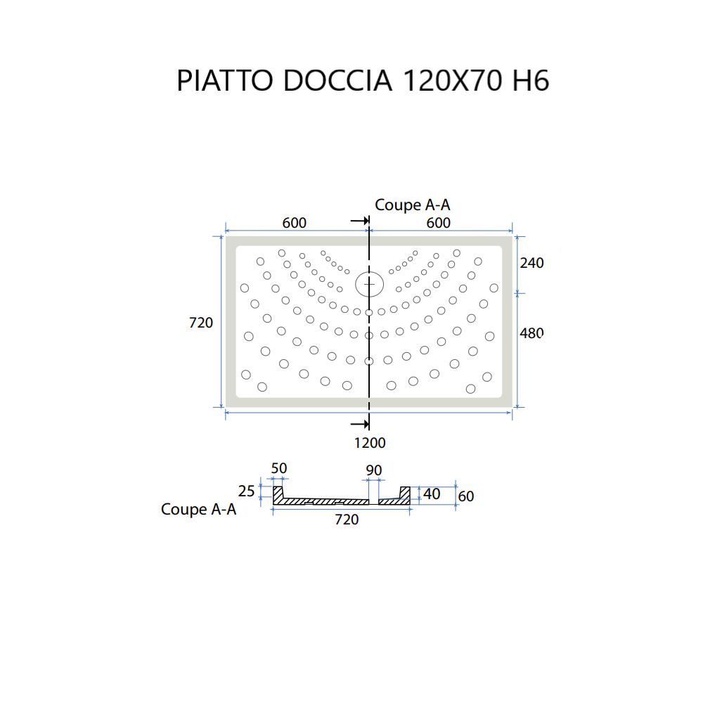 Piatto doccia rettangolare 70x120 antiscivolo