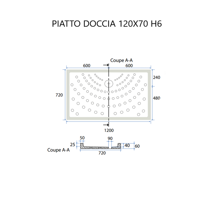 Piatto doccia rettangolare 70x120 antiscivolo