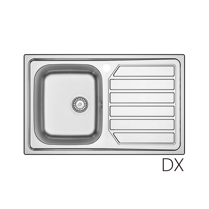Lavello incasso acciaio inox 80x50 cm con gocciolatoio dx