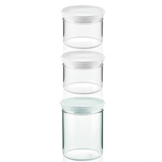 Set di 3 barattoli con tappo bianco