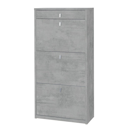 Scarpiera slim salvaspazio tre ante un cassetto Beton Cemento 63x29x h127 cm