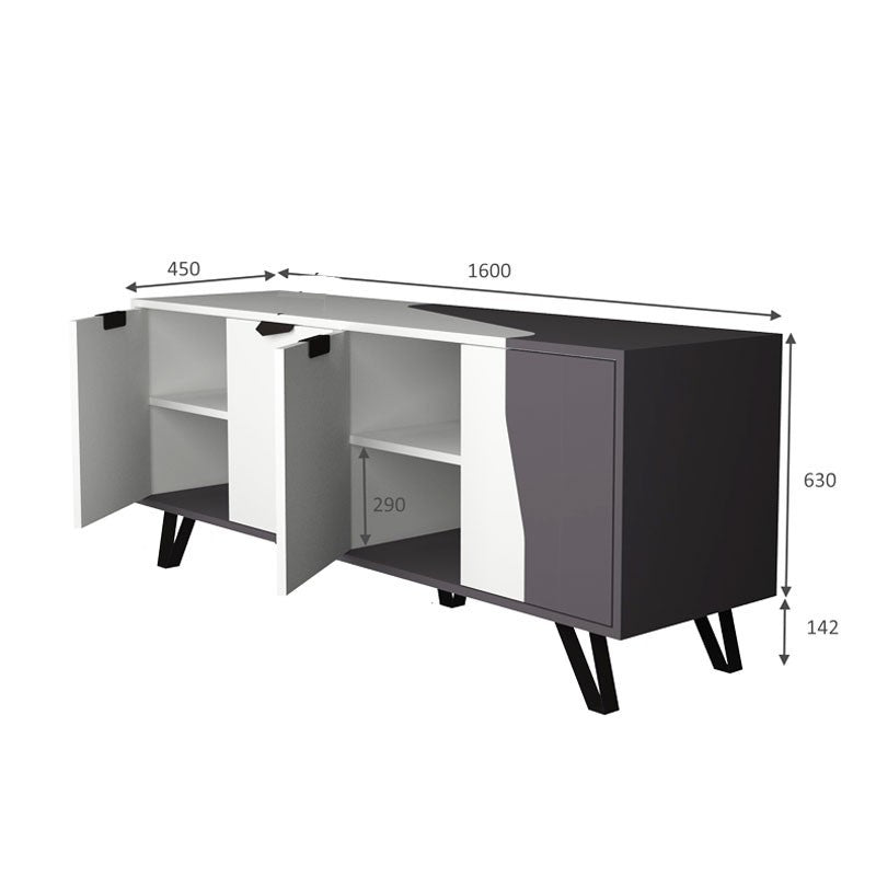Mobile credenza 4 ante bianco grigio 160x45xh.77 cm EFFEZ