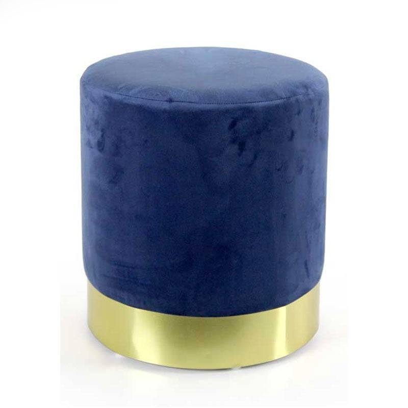 Pouf da arredo design cm 40 x 41 h velluto blu con fascia oro