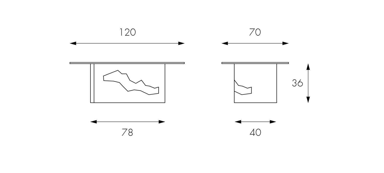 Tavolino trasparente-grigio 70 cm x 120 cm H. 36 cm