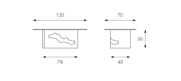 Tavolino trasparente-grigio 70 cm x 120 cm H. 36 cm