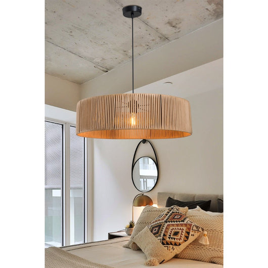 Lampada da soffitto Roya ASZ1747 in carta intrecciata rustica effetto bamboo H66xL55