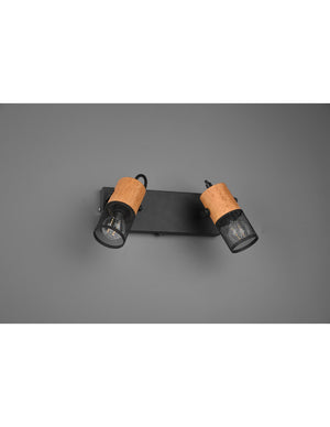 Faretto Tosh Nero 2xE14 Spot Legno E Gabbia Metallica L26 cm Trio Lighting