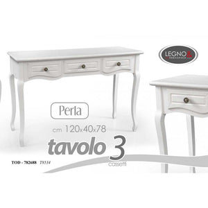 Tavolo bianco shabby elegante cm 120 x40 x 78h tre cassetti