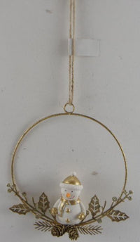 Pupazzo di neve metallo ghirlanda oro cm16x16x3