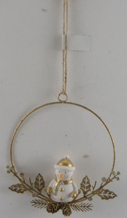 Pupazzo di neve metallo ghirlanda oro cm16x16x3