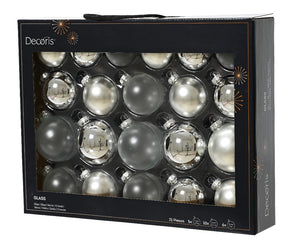 Box 21 pz Palline Vt Lucido Opaco Trasparente  Argento d.7Cm