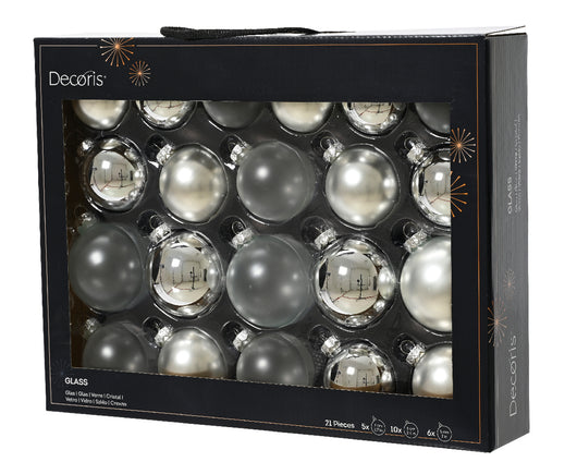 Box 21 pz Palline Vt Lucido Opaco Trasparente  Argento d.7Cm