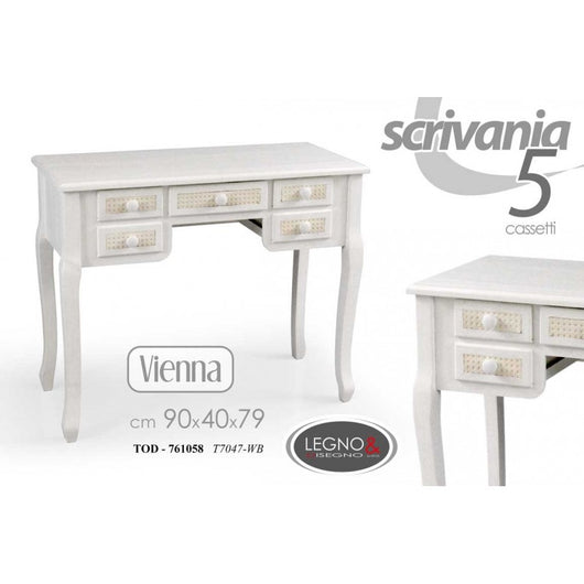 Scrivania con 5 cassetti bianco shabby anticata cm 90 x 40 x 78.5 h
