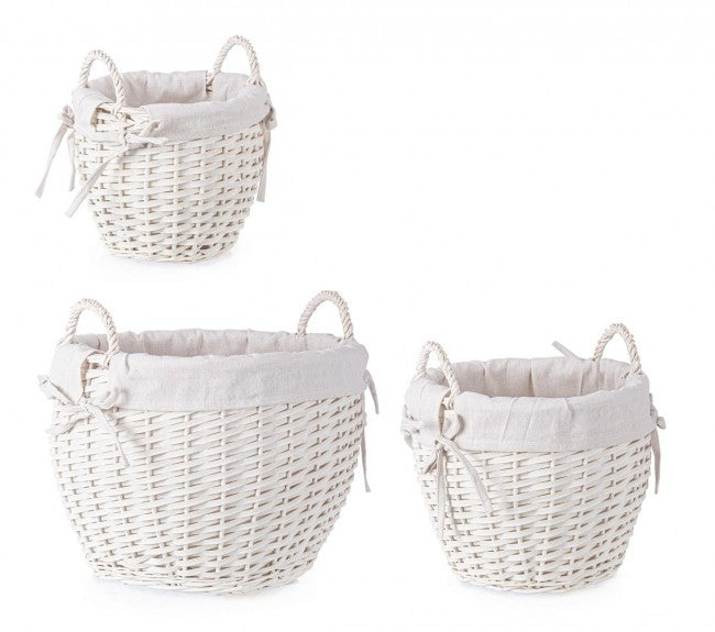 2x Set di ciotole bianche D.20,5x19h, D.30x25,5h, D.38,5x30h