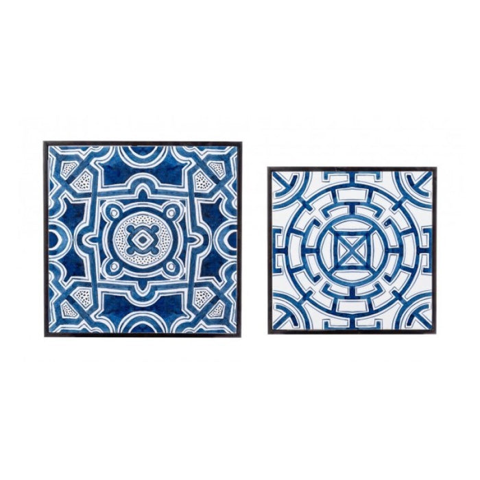 Set 2 tavolini NEAPOLIS in acciaio con piano in mdf decorato con stampa 55h 47h cm