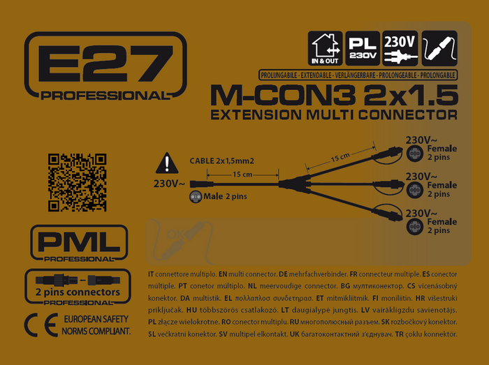 Connettore multiplo 3 uscite 15x3 cm