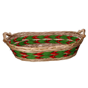 Cesta vimini intreccio verde rosso naturale ovale cm55x43h13