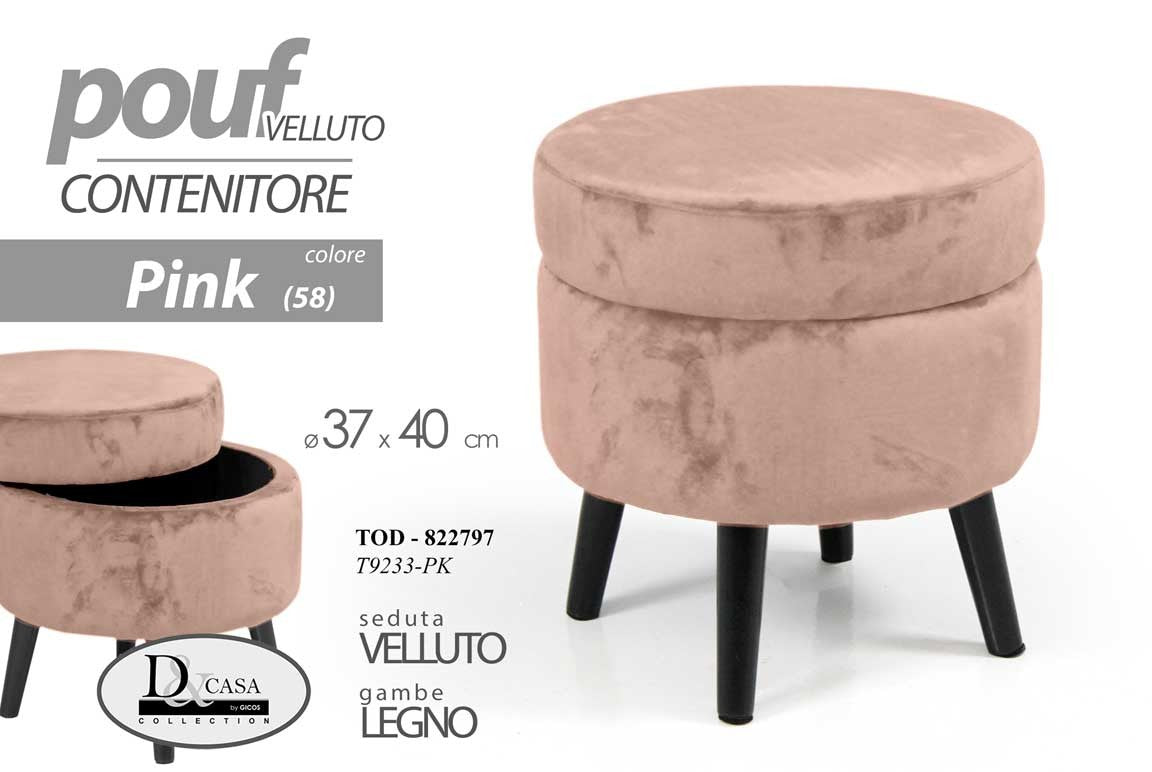 Pouf contenitore rosa apribile cm 37 x 40 h