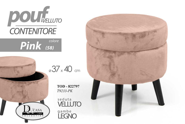 Pouf contenitore rosa apribile cm 37 x 40 h
