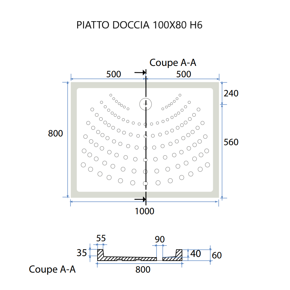 Piatto doccia 100x80 h 6 ceramica