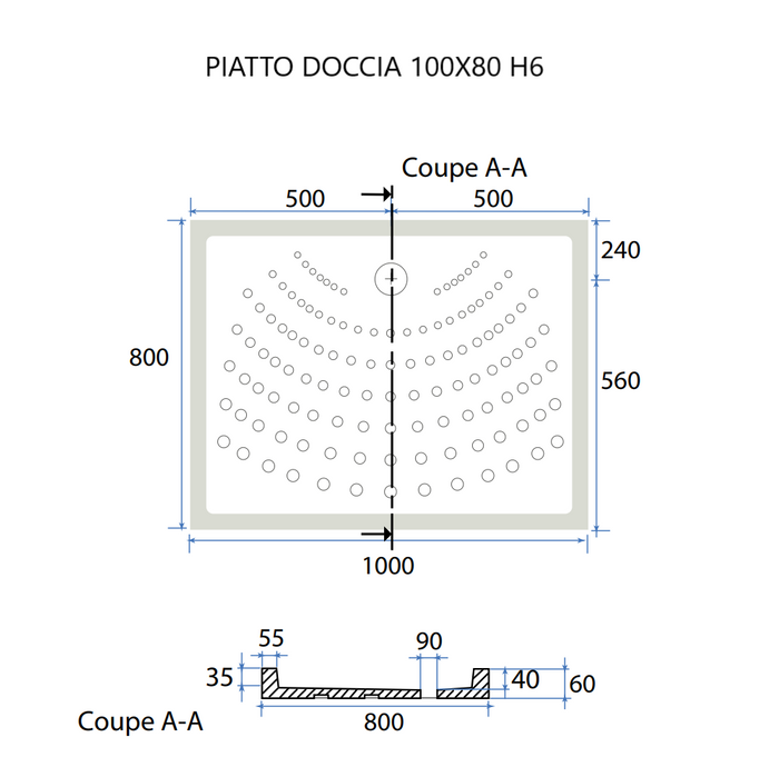 Piatto doccia 100x80 h 6 ceramica
